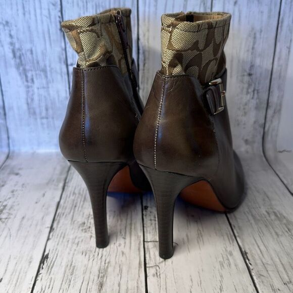 Coach Messina Women Leather & Jacquard Signature C Almond toe Ankle bootie 7.5 - Picture 9 of 14